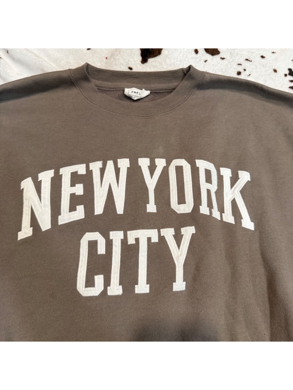 Reflex New York City Crewneck Sweatshirt Oversized Taupe Pullover M - Picture 4 of 9
